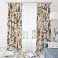 Beige Palaka Hawaii Mele Kalikimaka Window Curtain Ohia Lehua Shell Leis Funny Gingerbread Santa - Polynesian Pride