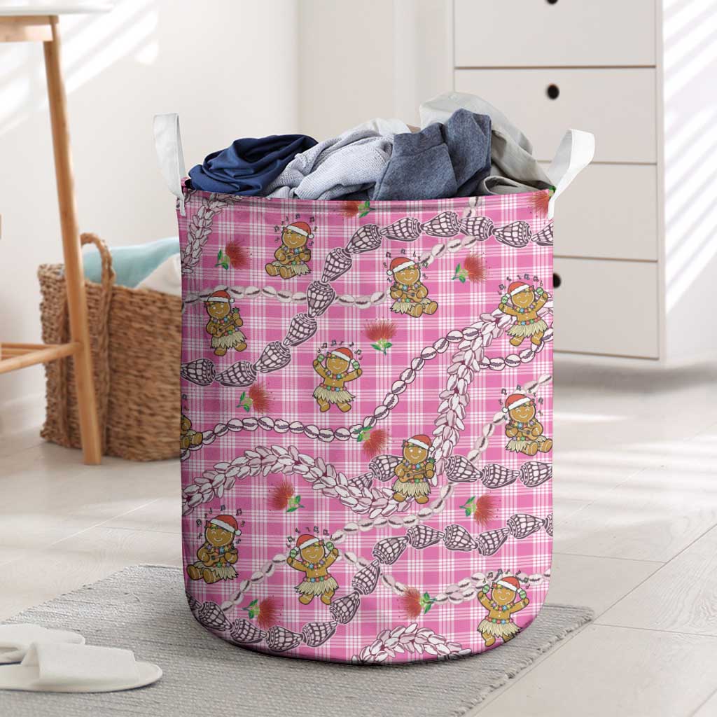 Pink Palaka Hawaii Mele Kalikimaka Laundry Basket Ohia Lehua Shell Leis Funny Gingerbread Santa LT14 Pink - Polynesian Pride