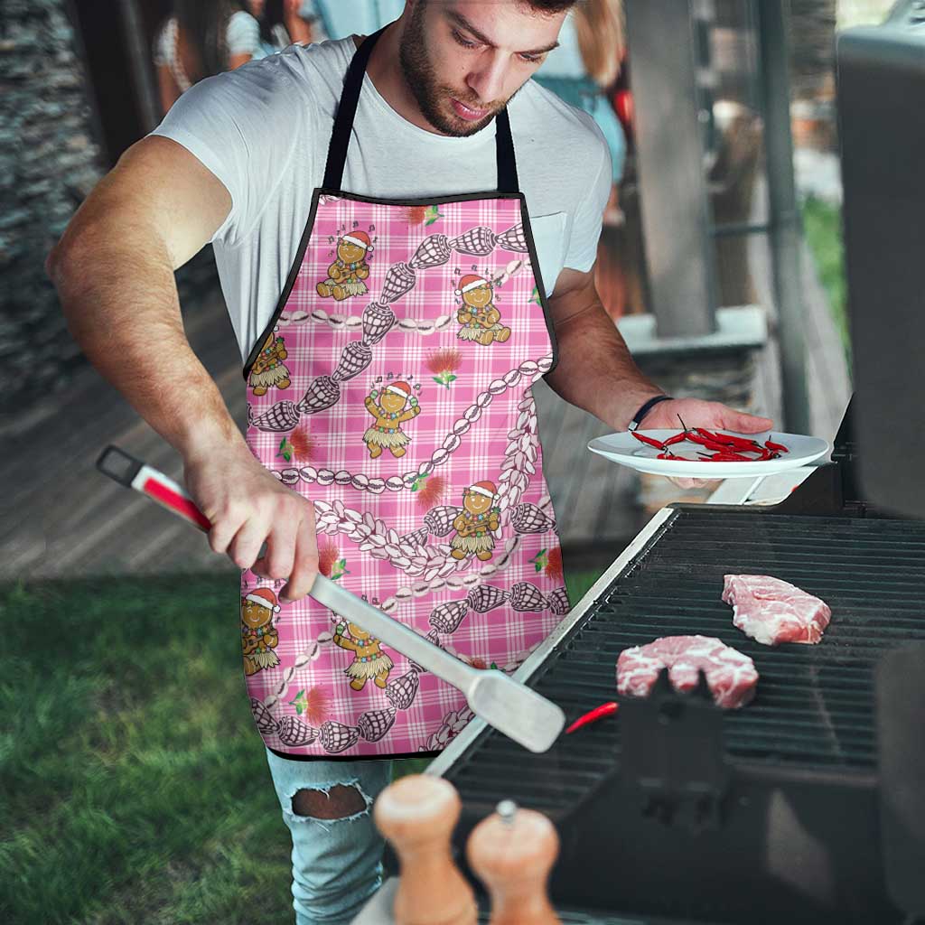 Pink Palaka Hawaii Mele Kalikimaka Apron Ohia Lehua Shell Leis Funny Gingerbread Santa - Polynesian Pride