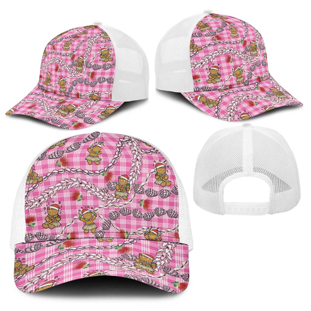 Pink Palaka Hawaii Mele Kalikimaka Baseball Net Cap Ohia Lehua Shell Leis Funny Gingerbread Santa LT14 - Polynesian Pride