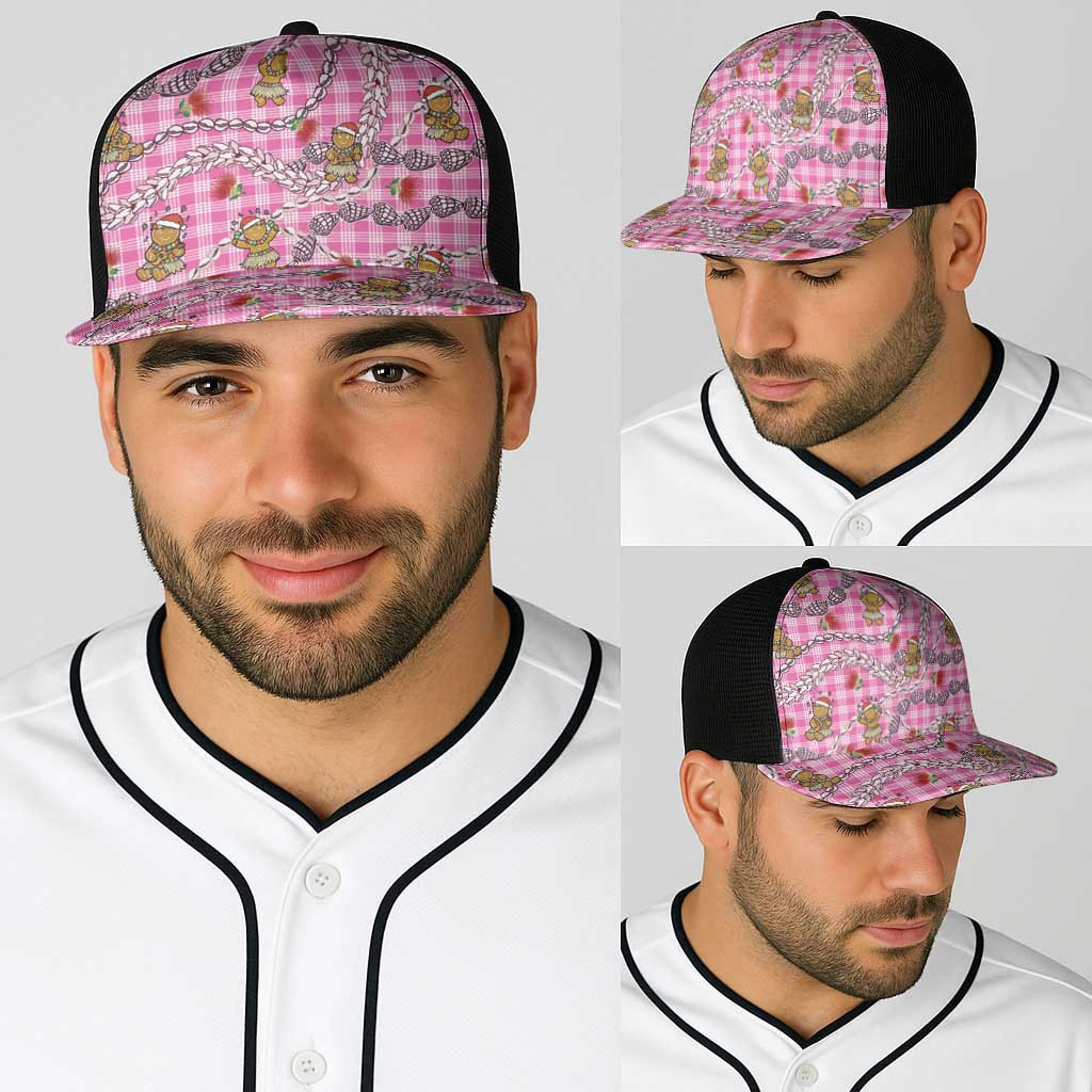 Pink Palaka Hawaii Mele Kalikimaka Baseball Net Cap Ohia Lehua Shell Leis Funny Gingerbread Santa LT14 - Polynesian Pride