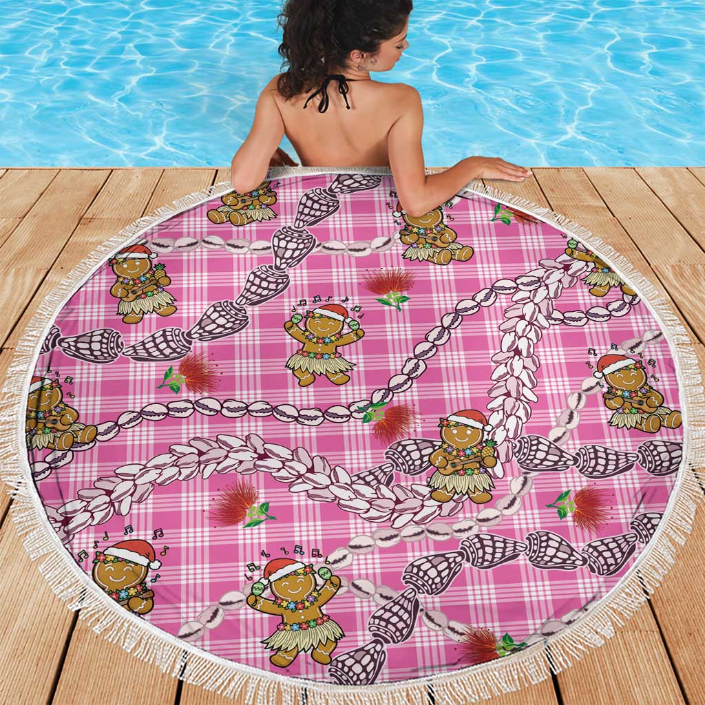 Pink Palaka Hawaii Mele Kalikimaka Beach Blanket Ohia Lehua Shell Leis Funny Gingerbread Santa - Polynesian Pride