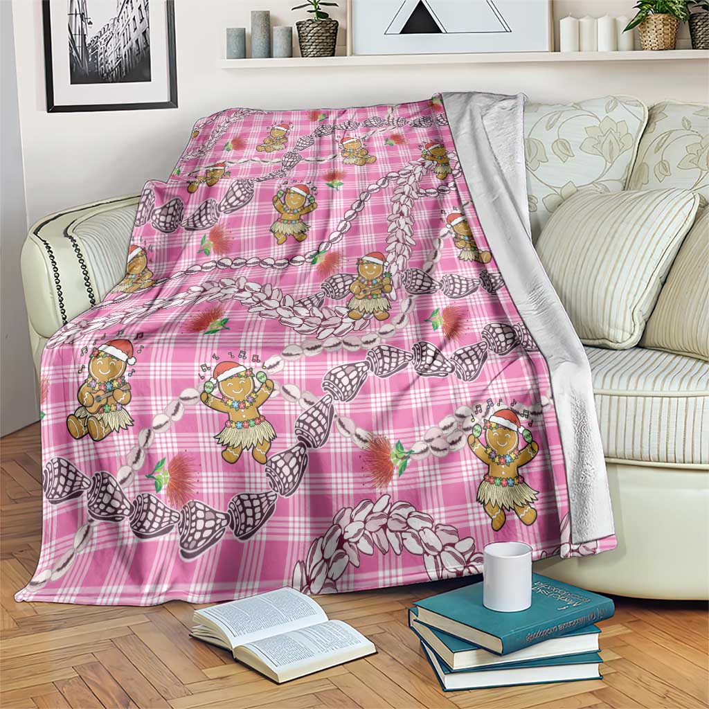 Pink Palaka Hawaii Mele Kalikimaka Blanket Ohia Lehua Shell Leis Funny Gingerbread Santa - Polynesian Pride