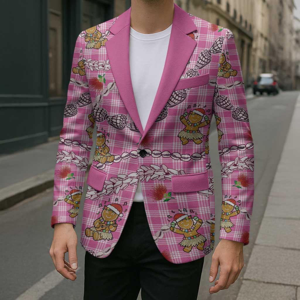 Pink Palaka Hawaii Mele Kalikimaka Blazer Ohia Lehua Shell Leis Funny Gingerbread Santa - undefined