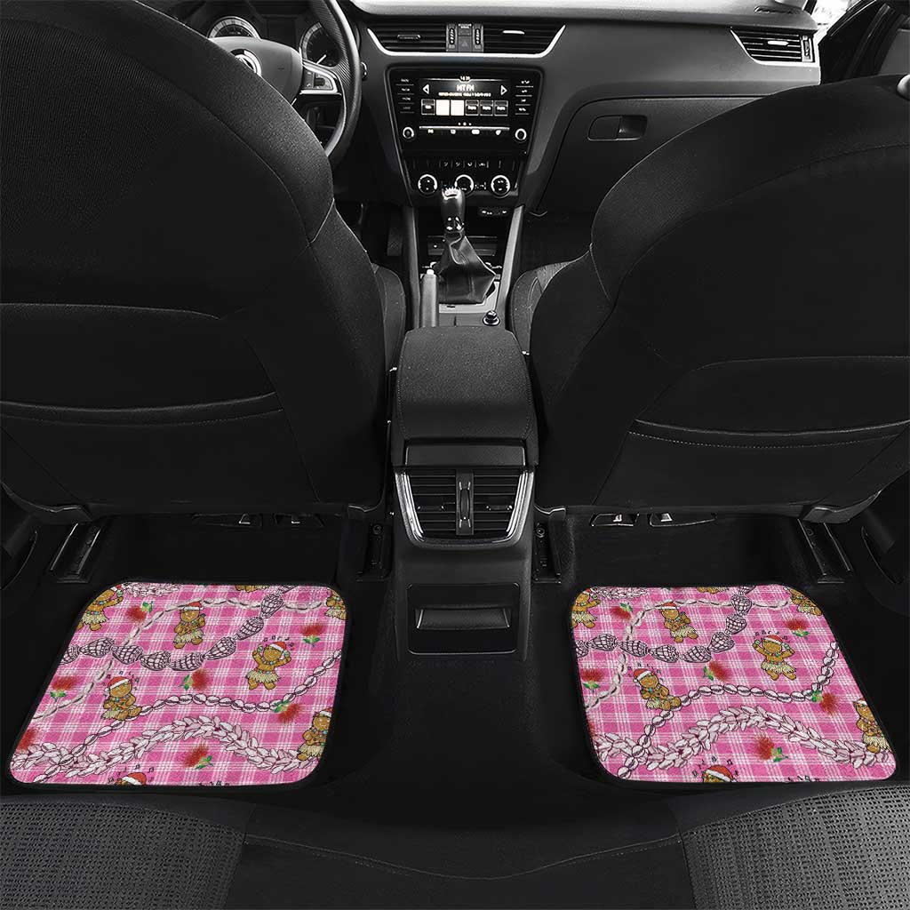 Pink Palaka Hawaii Mele Kalikimaka Car Mats Ohia Lehua Shell Leis Funny Gingerbread Santa - Polynesian Pride