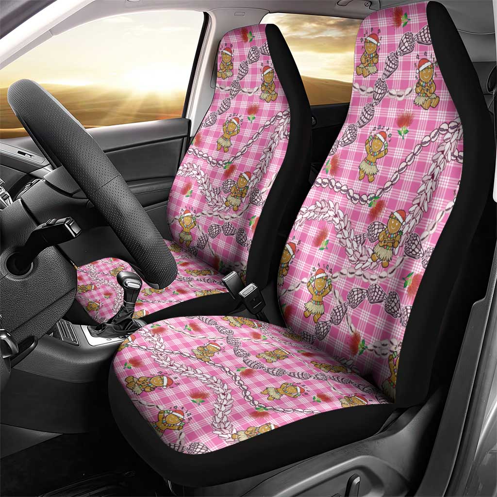 Pink Palaka Hawaii Mele Kalikimaka Car Seat Cover Ohia Lehua Shell Leis Funny Gingerbread Santa - Polynesian Pride