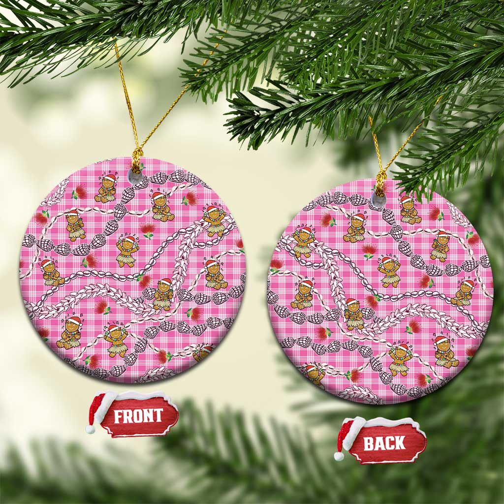 Pink Palaka Hawaii Mele Kalikimaka Ceramic Ornament Ohia Lehua Shell Leis Funny Gingerbread Santa LT14 Circle Pink - Polynesian Pride