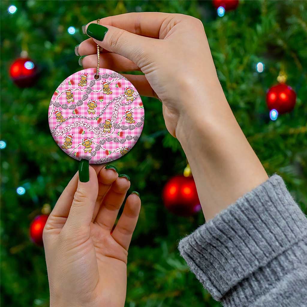 Pink Palaka Hawaii Mele Kalikimaka Ceramic Ornament Ohia Lehua Shell Leis Funny Gingerbread Santa LT14 - Polynesian Pride