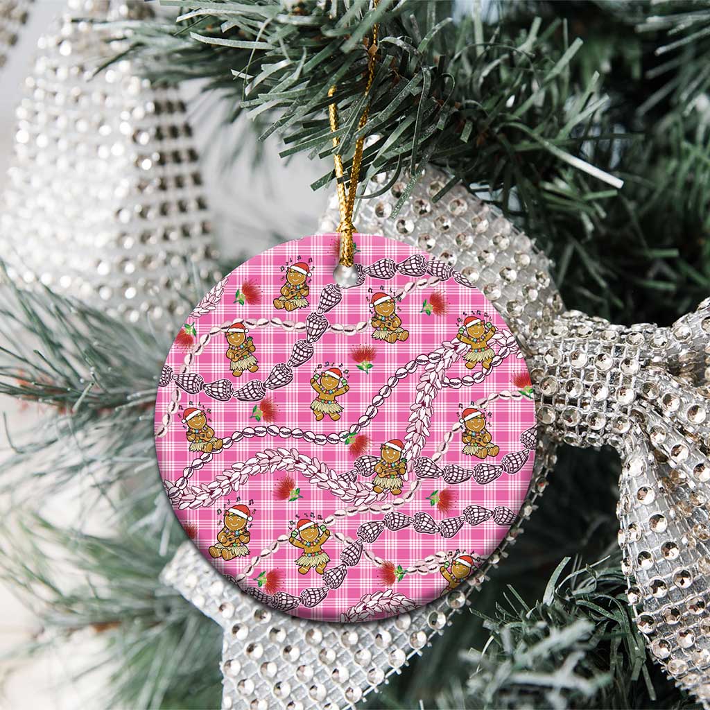 Pink Palaka Hawaii Mele Kalikimaka Ceramic Ornament Ohia Lehua Shell Leis Funny Gingerbread Santa LT14 - Polynesian Pride