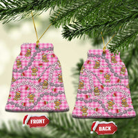 Pink Palaka Hawaii Mele Kalikimaka Ceramic Ornament Ohia Lehua Shell Leis Funny Gingerbread Santa LT14 Bell Flake Pink - Polynesian Pride