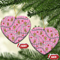 Pink Palaka Hawaii Mele Kalikimaka Ceramic Ornament Ohia Lehua Shell Leis Funny Gingerbread Santa LT14 Heart Pink - Polynesian Pride