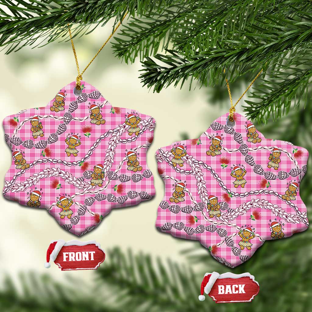 Pink Palaka Hawaii Mele Kalikimaka Ceramic Ornament Ohia Lehua Shell Leis Funny Gingerbread Santa LT14 Snow Flake Pink - Polynesian Pride