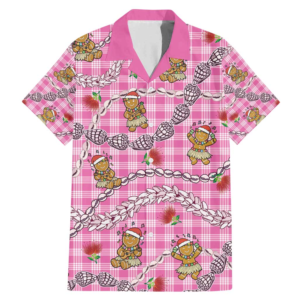 Pink Palaka Hawaii Mele Kalikimaka Family Matching Mermaid Dress and Hawaiian Shirt Ohia Lehua Shell Leis Funny Gingerbread Santa - Polynesian Pride