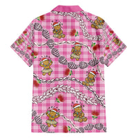 Pink Palaka Hawaii Mele Kalikimaka Family Matching Off Shoulder Short Dress and Hawaiian Shirt Ohia Lehua Shell Leis Funny Gingerbread Santa - Polynesian Pride