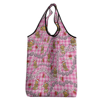 Pink Palaka Hawaii Mele Kalikimaka Grocery Bag Ohia Lehua Shell Leis Funny Gingerbread Santa - Polynesian Pride