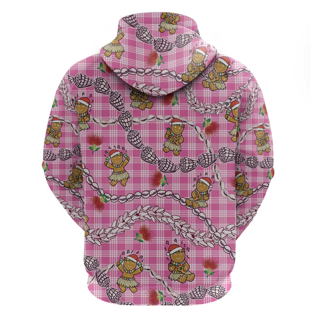 Pink Palaka Hawaii Mele Kalikimaka Hoodie Ohia Lehua Shell Leis Funny Gingerbread Santa - Polynesian Pride