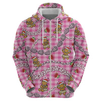 Pink Palaka Hawaii Mele Kalikimaka Hoodie Ohia Lehua Shell Leis Funny Gingerbread Santa - Polynesian Pride