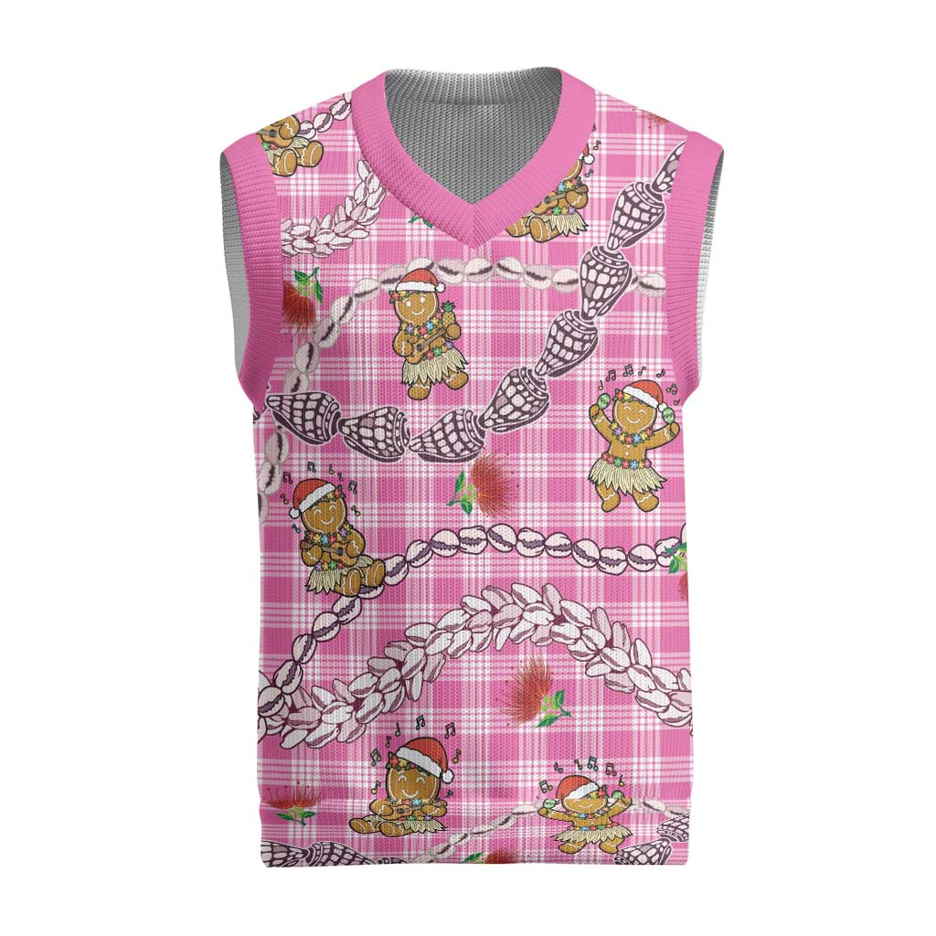 Pink Palaka Hawaii Mele Kalikimaka Christmas Knitted V-Neck Vest Ohia Lehua Shell Leis Funny Gingerbread Santa LT14 Pink - Polynesian Pride