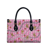 Pink Palaka Hawaii Mele Kalikimaka Leather Bag Ohia Lehua Shell Leis Funny Gingerbread Santa - Polynesian Pride