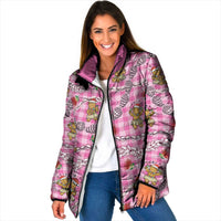 Pink Palaka Hawaii Mele Kalikimaka Padded Jacket Ohia Lehua Shell Leis Funny Gingerbread Santa - Polynesian Pride
