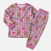Pink Palaka Hawaii Mele Kalikimaka Christmas Pajama Set Ohia Lehua Shell Leis Funny Gingerbread Santa LT14 Men Pink - Polynesian Pride
