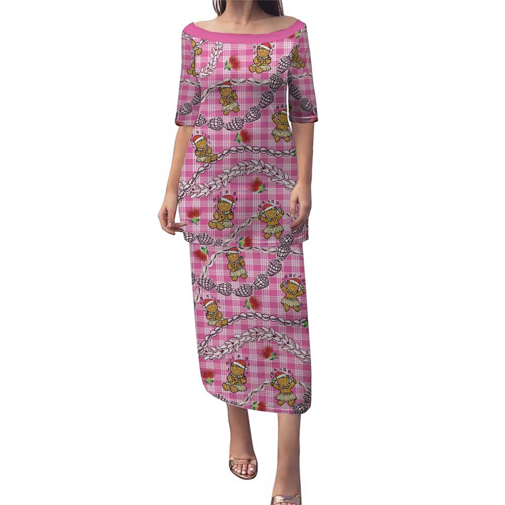 Pink Palaka Hawaii Mele Kalikimaka Puletasi Ohia Lehua Shell Leis Funny Gingerbread Santa - Polynesian Pride