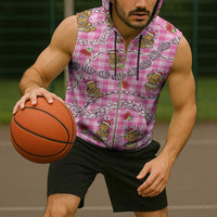 Pink Palaka Hawaii Mele Kalikimaka Sleeveless Zip Hoodie Ohia Lehua Shell Leis Funny Gingerbread Santa - Polynesian Pride