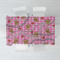 Pink Palaka Hawaii Mele Kalikimaka Tablecloth Ohia Lehua Shell Leis Funny Gingerbread Santa - Polynesian Pride