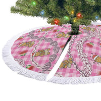 Pink Palaka Hawaii Mele Kalikimaka Tree Skirt Ohia Lehua Shell Leis Funny Gingerbread Santa LT14 - Polynesian Pride