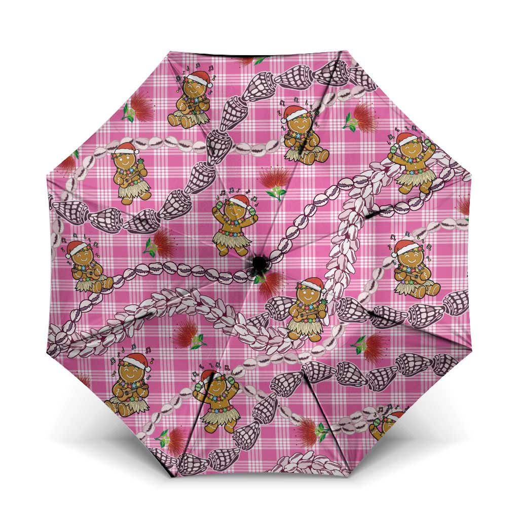 Pink Palaka Hawaii Mele Kalikimaka Umbrella Ohia Lehua Shell Leis Funny Gingerbread Santa - Polynesian Pride