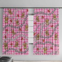 Pink Palaka Hawaii Mele Kalikimaka Window Curtain Ohia Lehua Shell Leis Funny Gingerbread Santa - Polynesian Pride