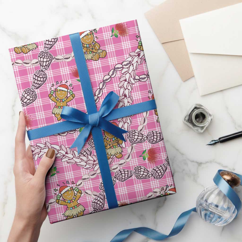 Pink Palaka Hawaii Mele Kalikimaka Wrapping Paper Ohia Lehua Shell Leis Funny Gingerbread Santa LT14 - Polynesian Pride