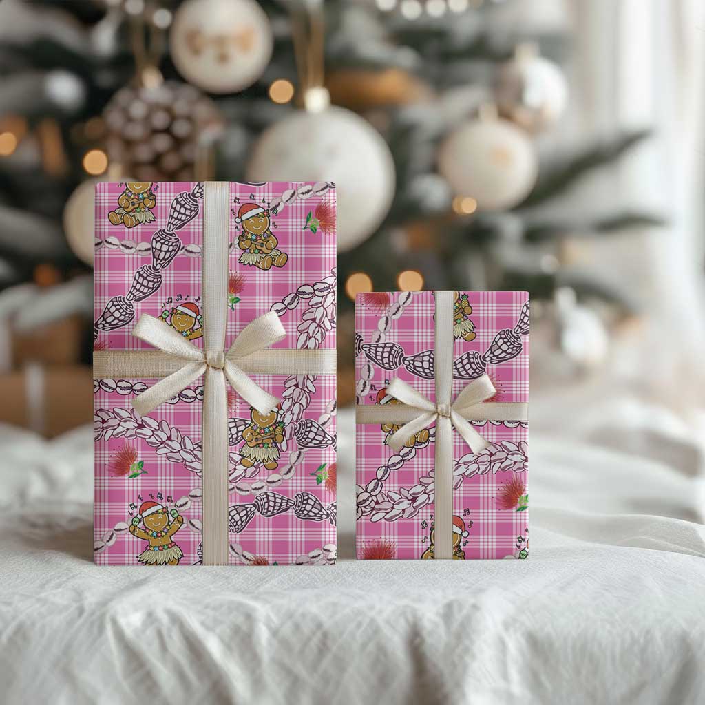 Pink Palaka Hawaii Mele Kalikimaka Wrapping Paper Ohia Lehua Shell Leis Funny Gingerbread Santa LT14 - Polynesian Pride