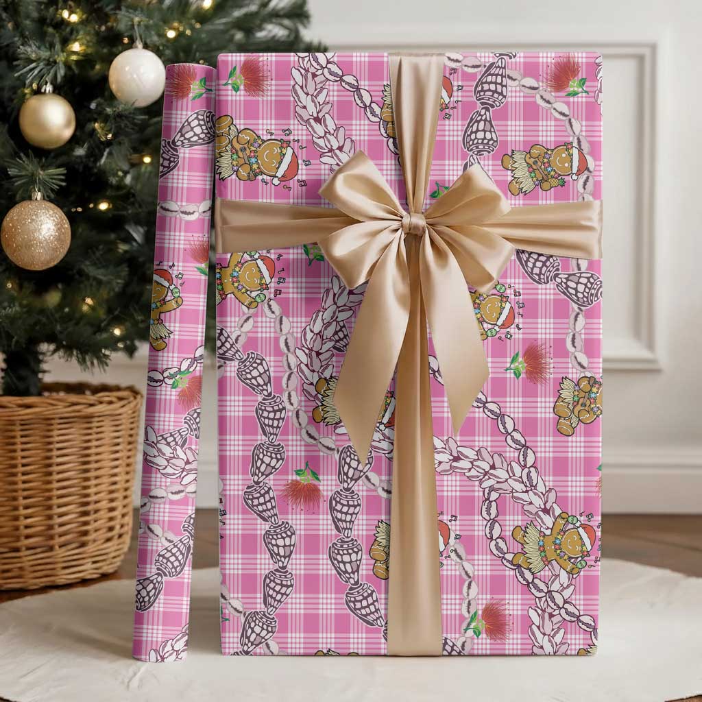 Pink Palaka Hawaii Mele Kalikimaka Wrapping Paper Ohia Lehua Shell Leis Funny Gingerbread Santa LT14 - Polynesian Pride