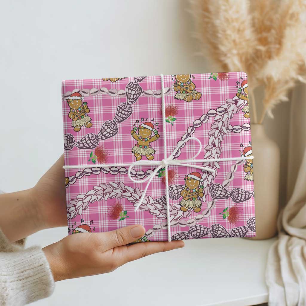 Pink Palaka Hawaii Mele Kalikimaka Wrapping Paper Ohia Lehua Shell Leis Funny Gingerbread Santa LT14 - Polynesian Pride