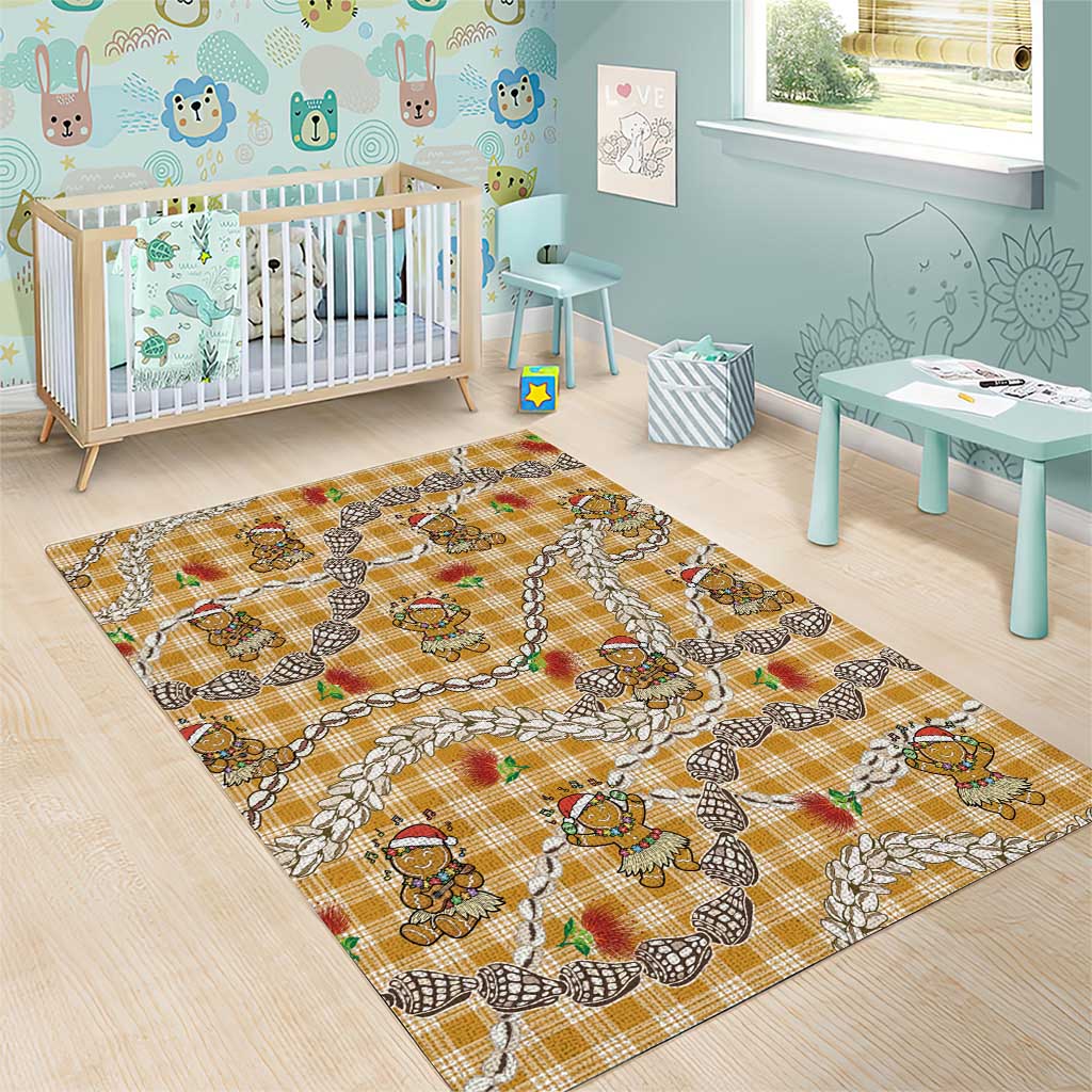 Gold Palaka Hawaii Mele Kalikimaka Area Rug Ohia Lehua Shell Leis Funny Gingerbread Santa - Polynesian Pride