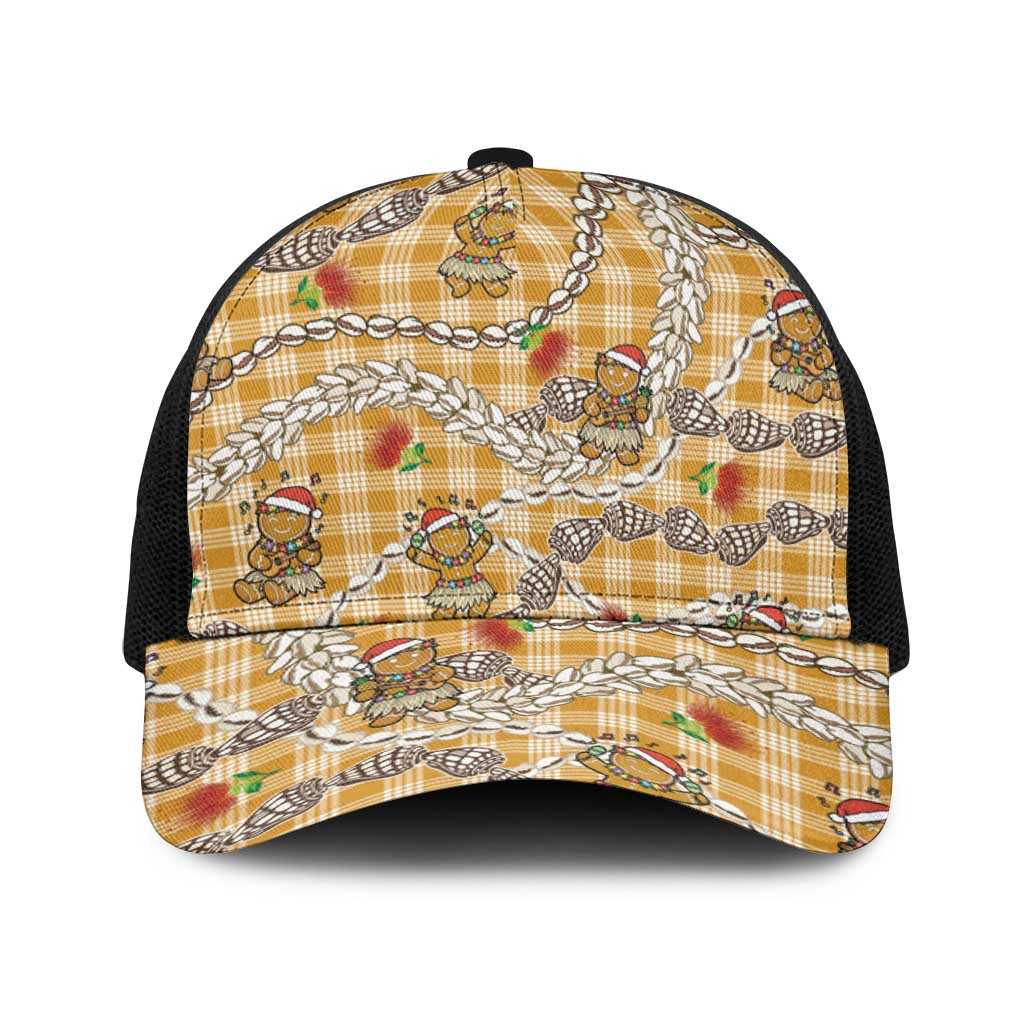 Gold Palaka Hawaii Mele Kalikimaka Baseball Net Cap Ohia Lehua Shell Leis Funny Gingerbread Santa LT14 One Size Black Gold - Polynesian Pride