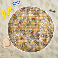 Gold Palaka Hawaii Mele Kalikimaka Beach Blanket Ohia Lehua Shell Leis Funny Gingerbread Santa LT14 One Size 150cm Gold - Polynesian Pride