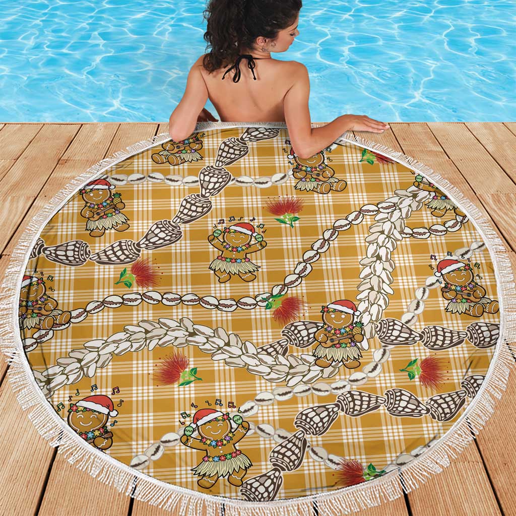 Gold Palaka Hawaii Mele Kalikimaka Beach Blanket Ohia Lehua Shell Leis Funny Gingerbread Santa LT14 - Polynesian Pride