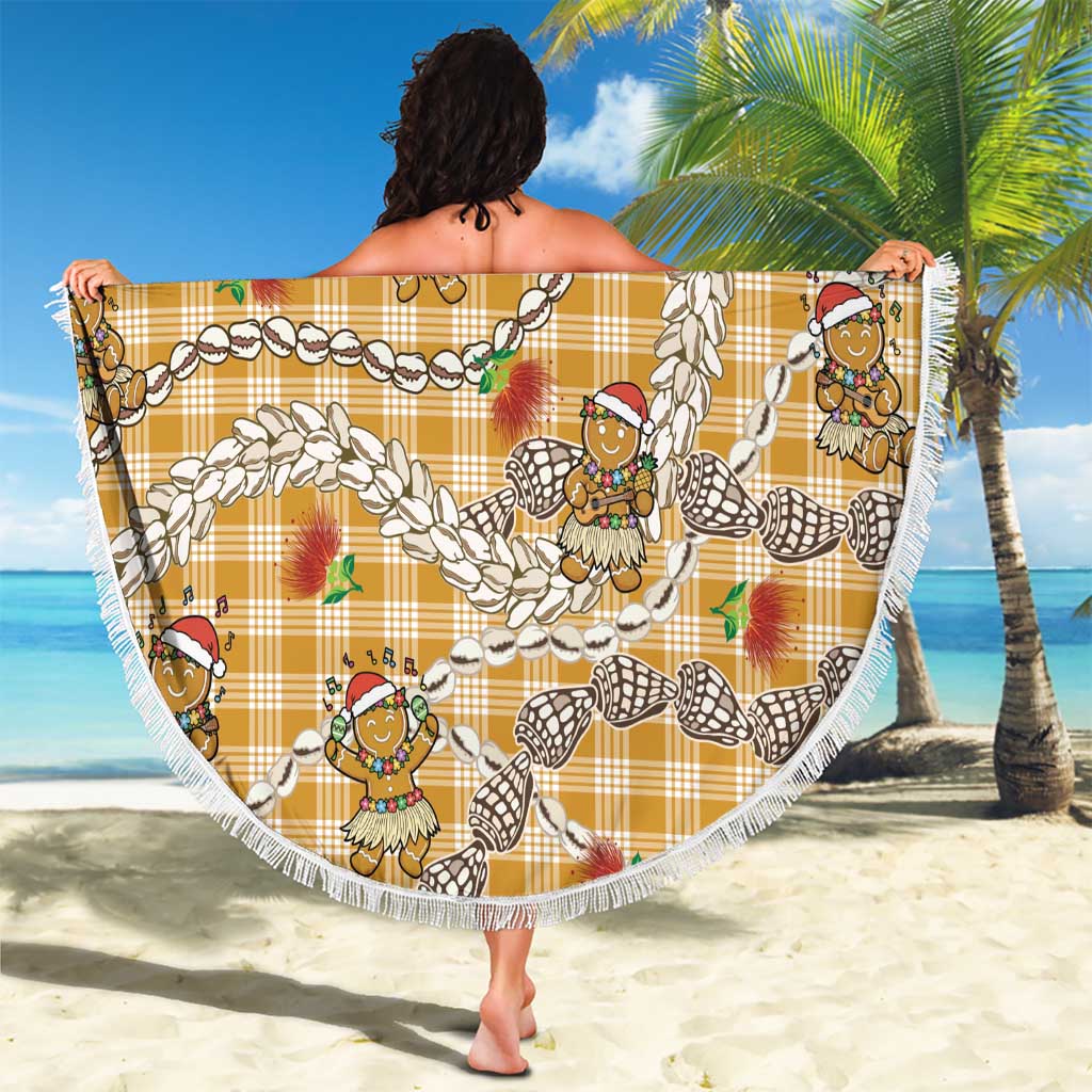 Gold Palaka Hawaii Mele Kalikimaka Beach Blanket Ohia Lehua Shell Leis Funny Gingerbread Santa LT14 - Polynesian Pride