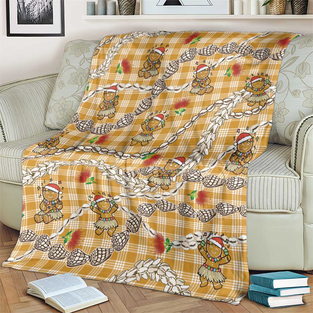Gold Palaka Hawaii Mele Kalikimaka Blanket Ohia Lehua Shell Leis Funny Gingerbread Santa - Polynesian Pride