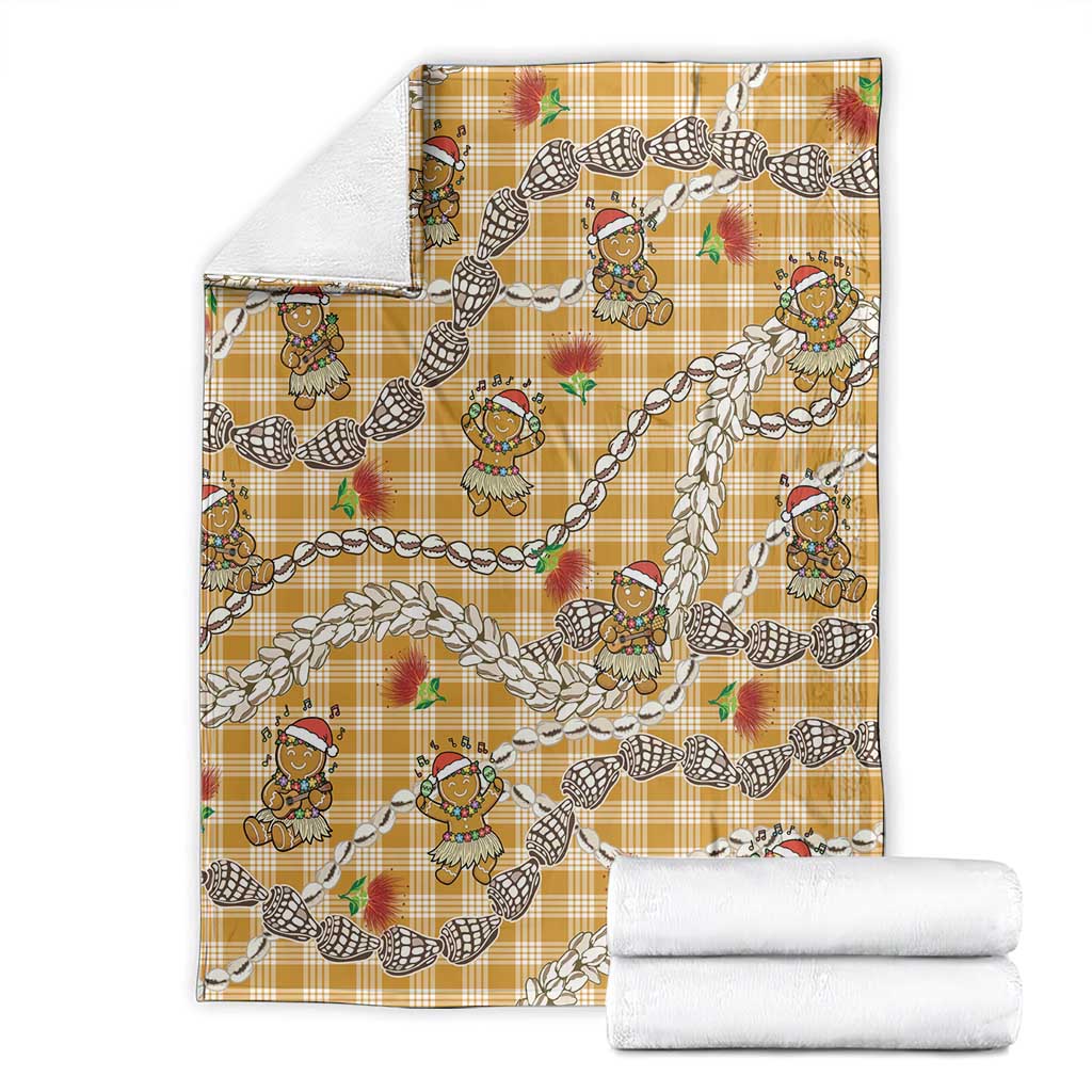 Gold Palaka Hawaii Mele Kalikimaka Blanket Ohia Lehua Shell Leis Funny Gingerbread Santa - Polynesian Pride