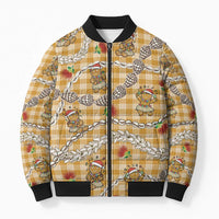 Gold Palaka Hawaii Mele Kalikimaka Bomber Puffer Jacket Ohia Lehua Shell Leis Funny Gingerbread Santa LT14 Unisex Gold - Polynesian Pride