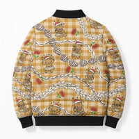 Gold Palaka Hawaii Mele Kalikimaka Bomber Puffer Jacket Ohia Lehua Shell Leis Funny Gingerbread Santa LT14 - Polynesian Pride