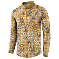 Gold Palaka Hawaii Mele Kalikimaka Button Sweatshirt Ohia Lehua Shell Leis Funny Gingerbread Santa LT14 - Polynesian Pride