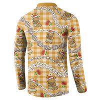 Gold Palaka Hawaii Mele Kalikimaka Button Sweatshirt Ohia Lehua Shell Leis Funny Gingerbread Santa LT14 - Polynesian Pride