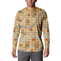 Gold Palaka Hawaii Mele Kalikimaka Button Sweatshirt Ohia Lehua Shell Leis Funny Gingerbread Santa LT14 - Polynesian Pride