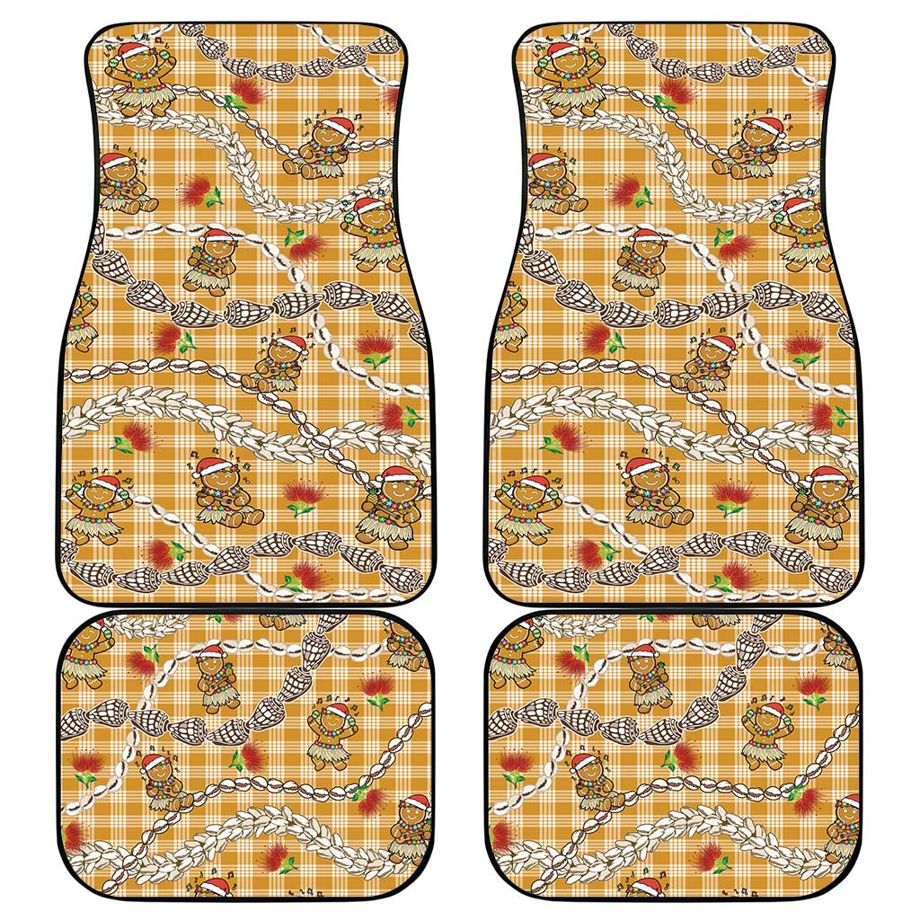 Gold Palaka Hawaii Mele Kalikimaka Car Mats Ohia Lehua Shell Leis Funny Gingerbread Santa - Polynesian Pride