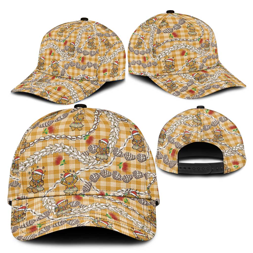Gold Palaka Hawaii Mele Kalikimaka Classic Cap Ohia Lehua Shell Leis Funny Gingerbread Santa LT14 - Polynesian Pride