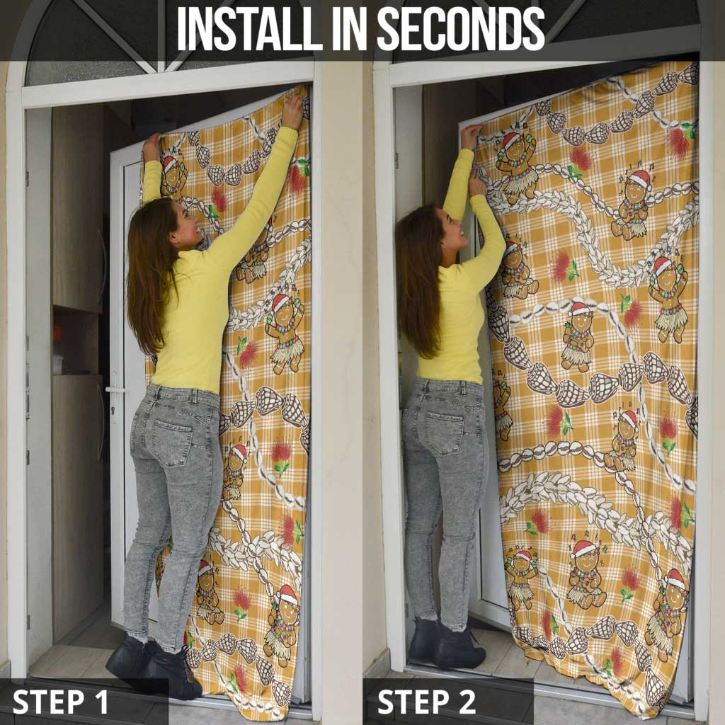 Gold Palaka Hawaii Mele Kalikimaka Door Cover Ohia Lehua Shell Leis Funny Gingerbread Santa - Polynesian Pride